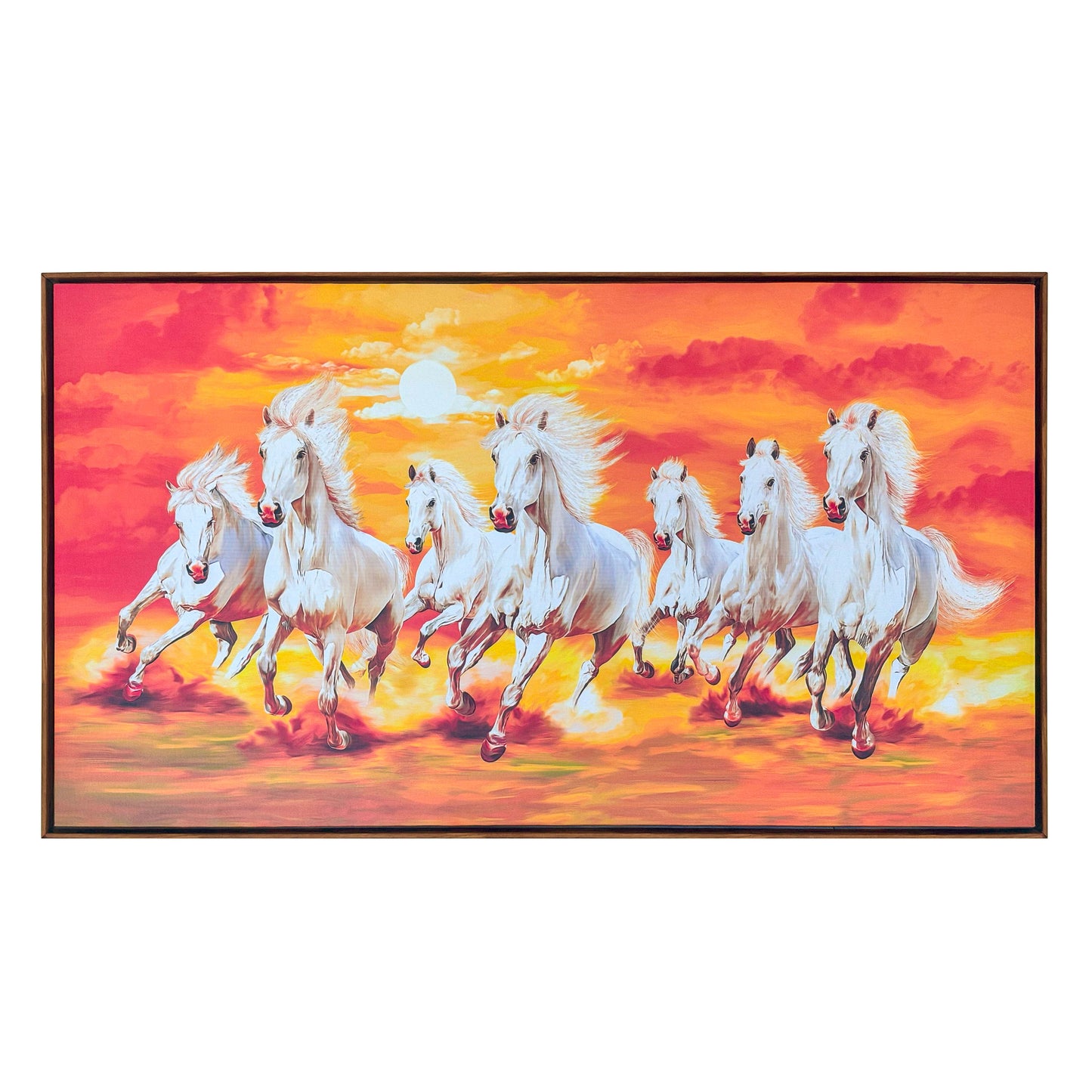 7 Running Horse at Sunset Vaastu Painting with Ready to Hang Wooden Frame.