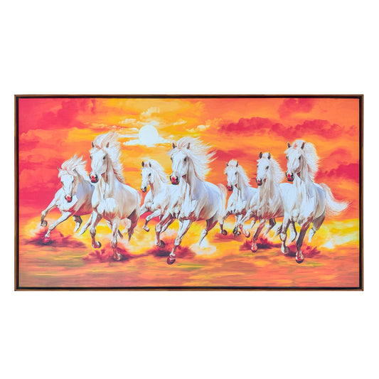 7 Running Horse at Sunset Vaastu Painting with Ready to Hang Wooden Frame.